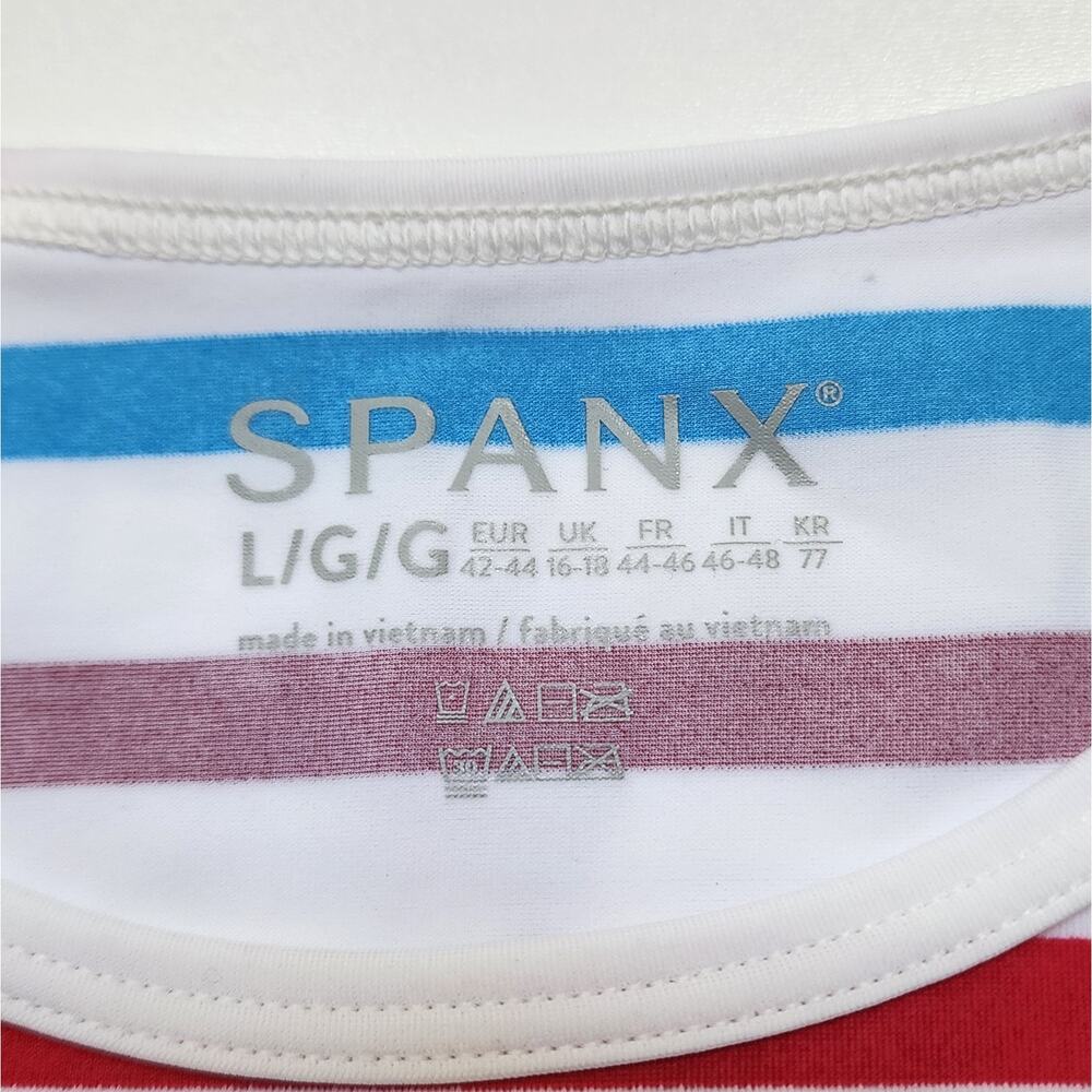 NWT SPANX Women's Ocean Stripe Hibiscus Long Sleeve Swim Shirt Rash Guard Size L - Picture 2 of 4